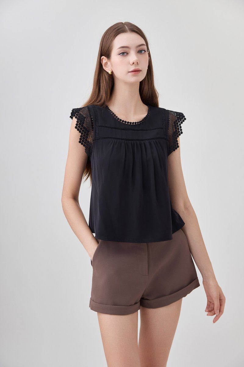 Araceli Crochet Lattice Top In Black