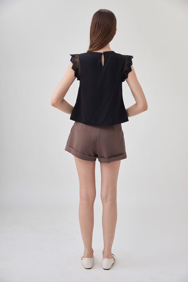 Araceli Crochet Lattice Top In Black