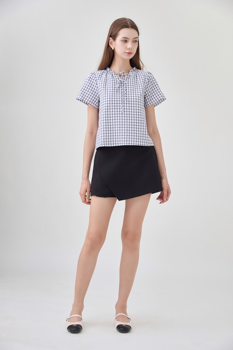 Merritt Checkered Ribbon Tie Top
