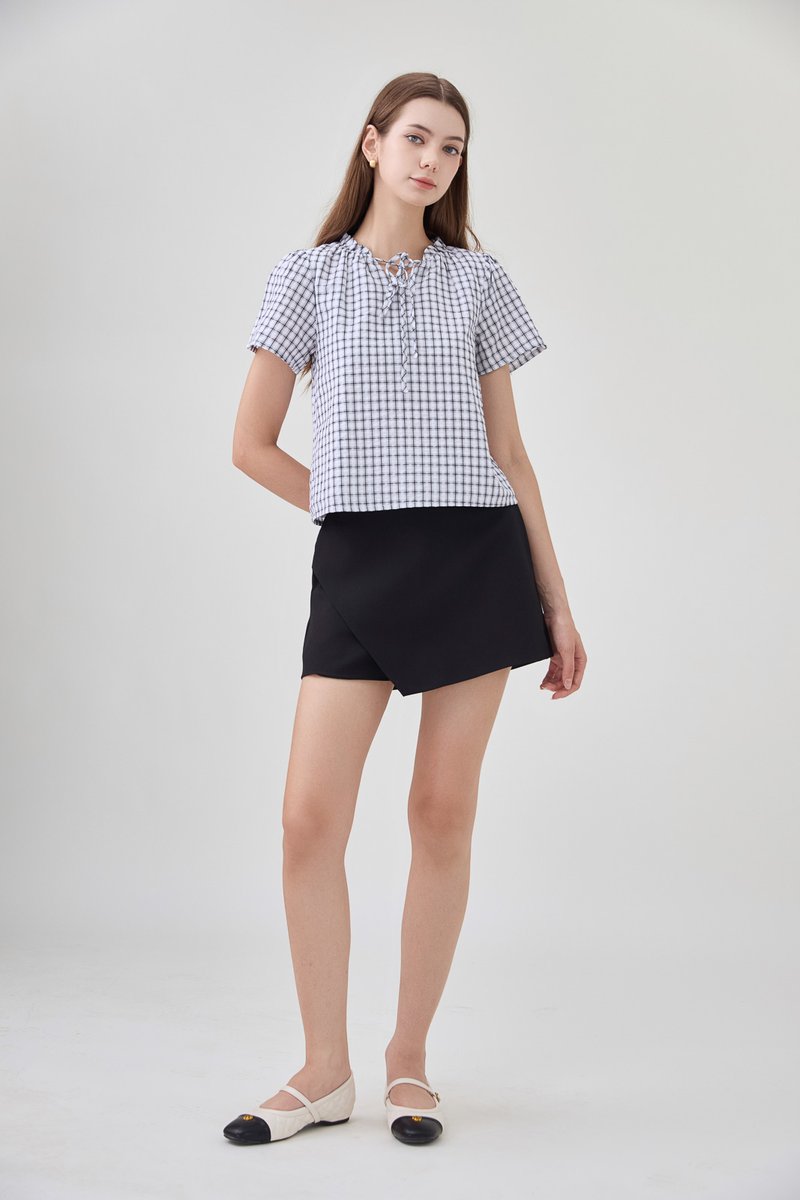 Merritt Checkered Ribbon Tie Top