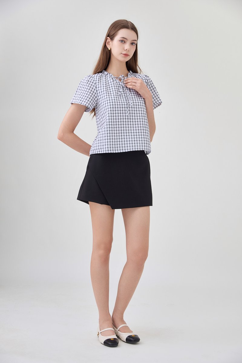 Merritt Checkered Ribbon Tie Top