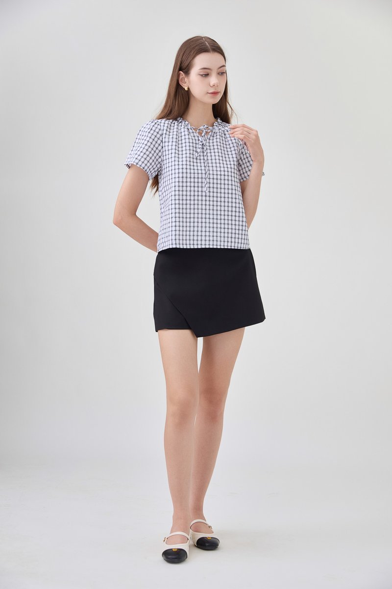 Merritt Checkered Ribbon Tie Top
