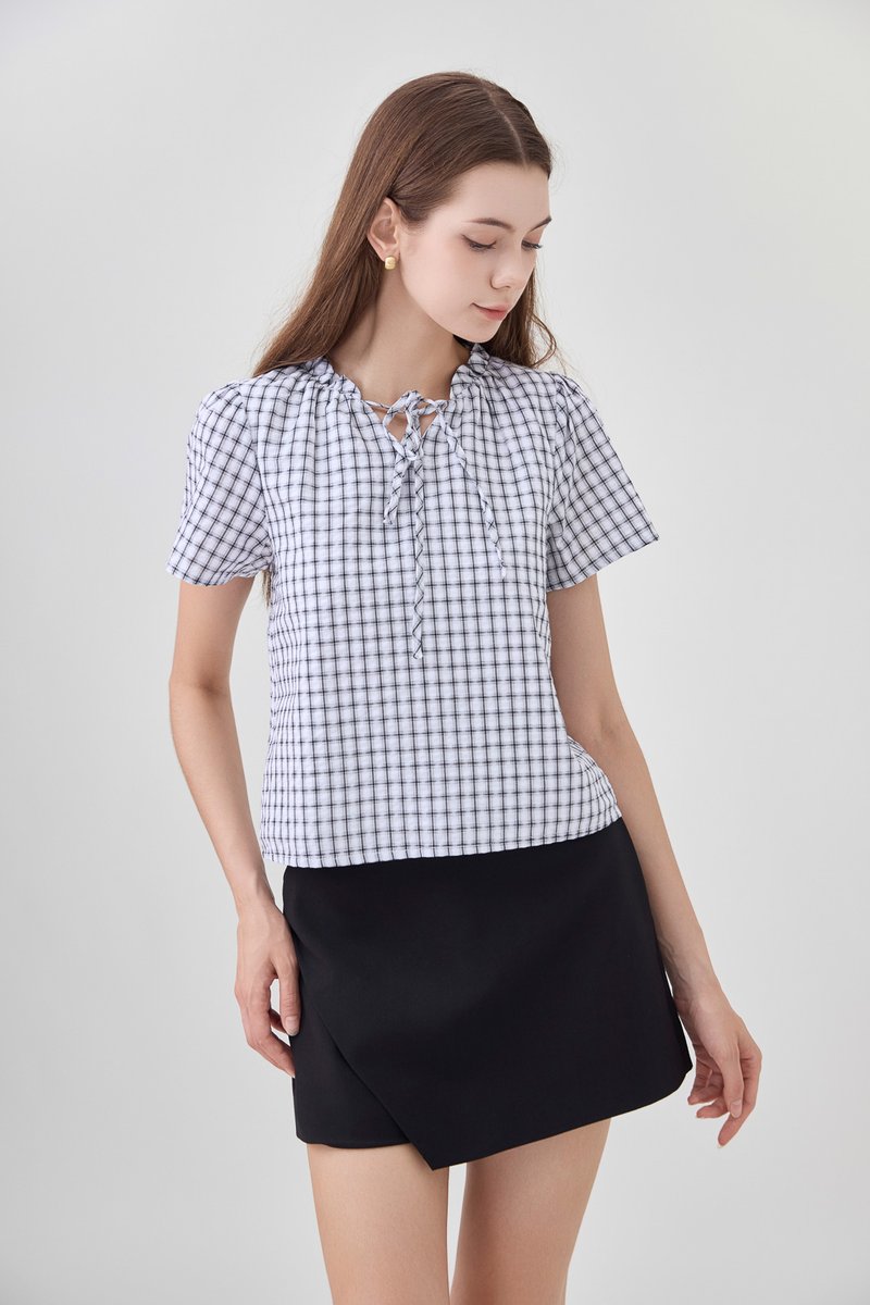 Merritt Checkered Ribbon Tie Top