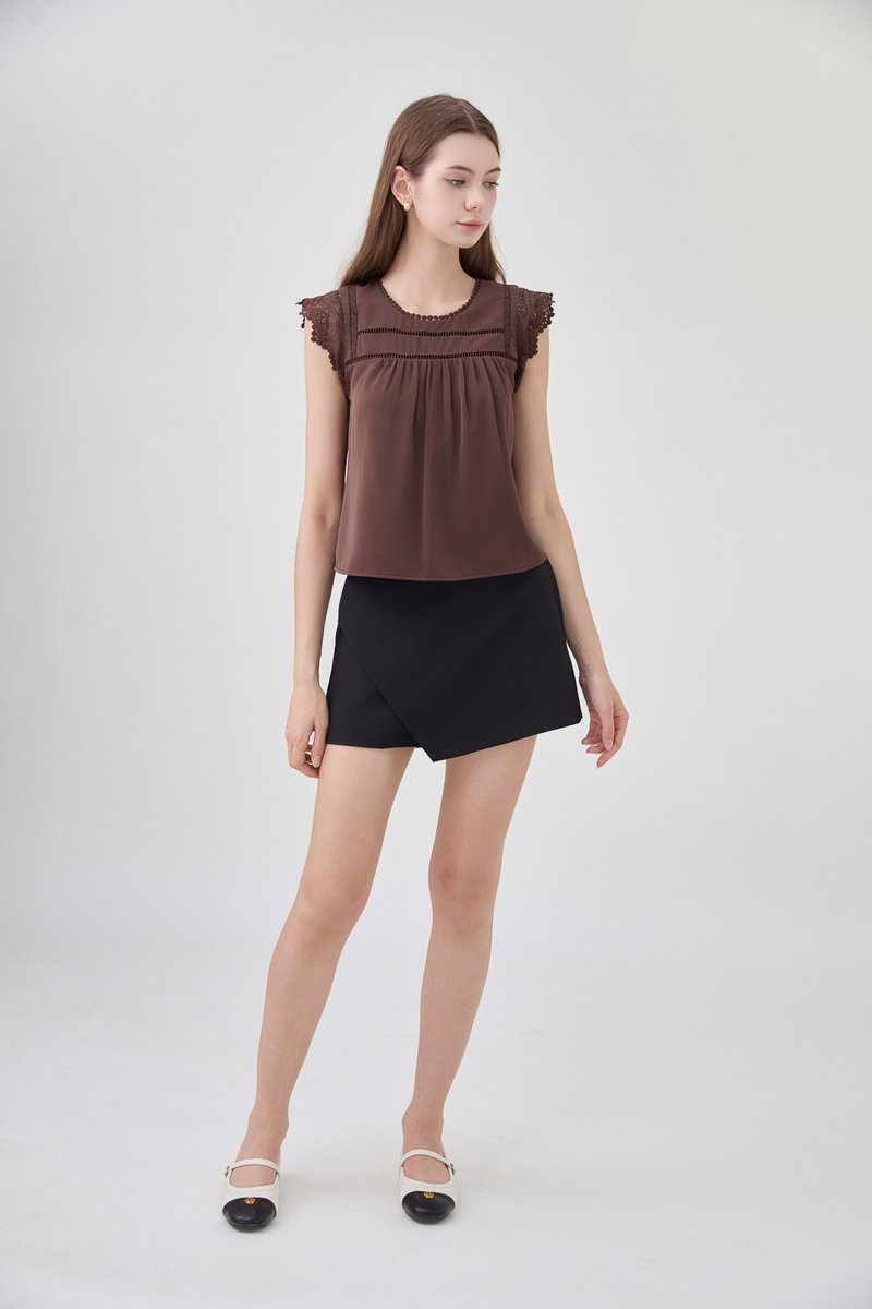 Araceli Crochet Lattice Top In Brown