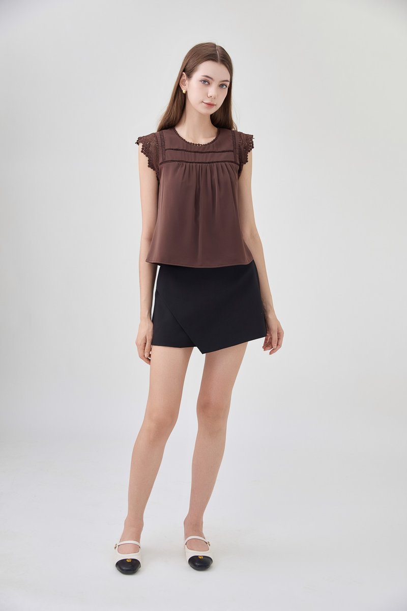 Araceli Crochet Lattice Top In Brown