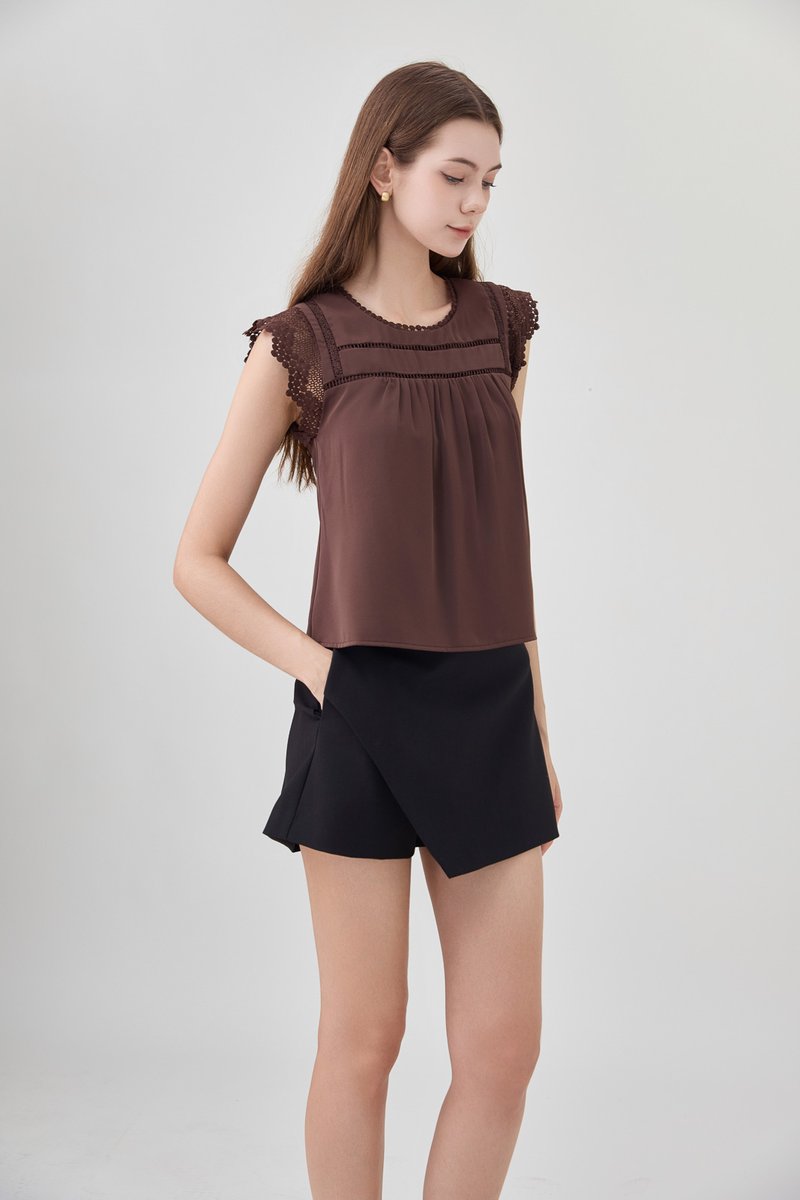 Araceli Crochet Lattice Top In Brown