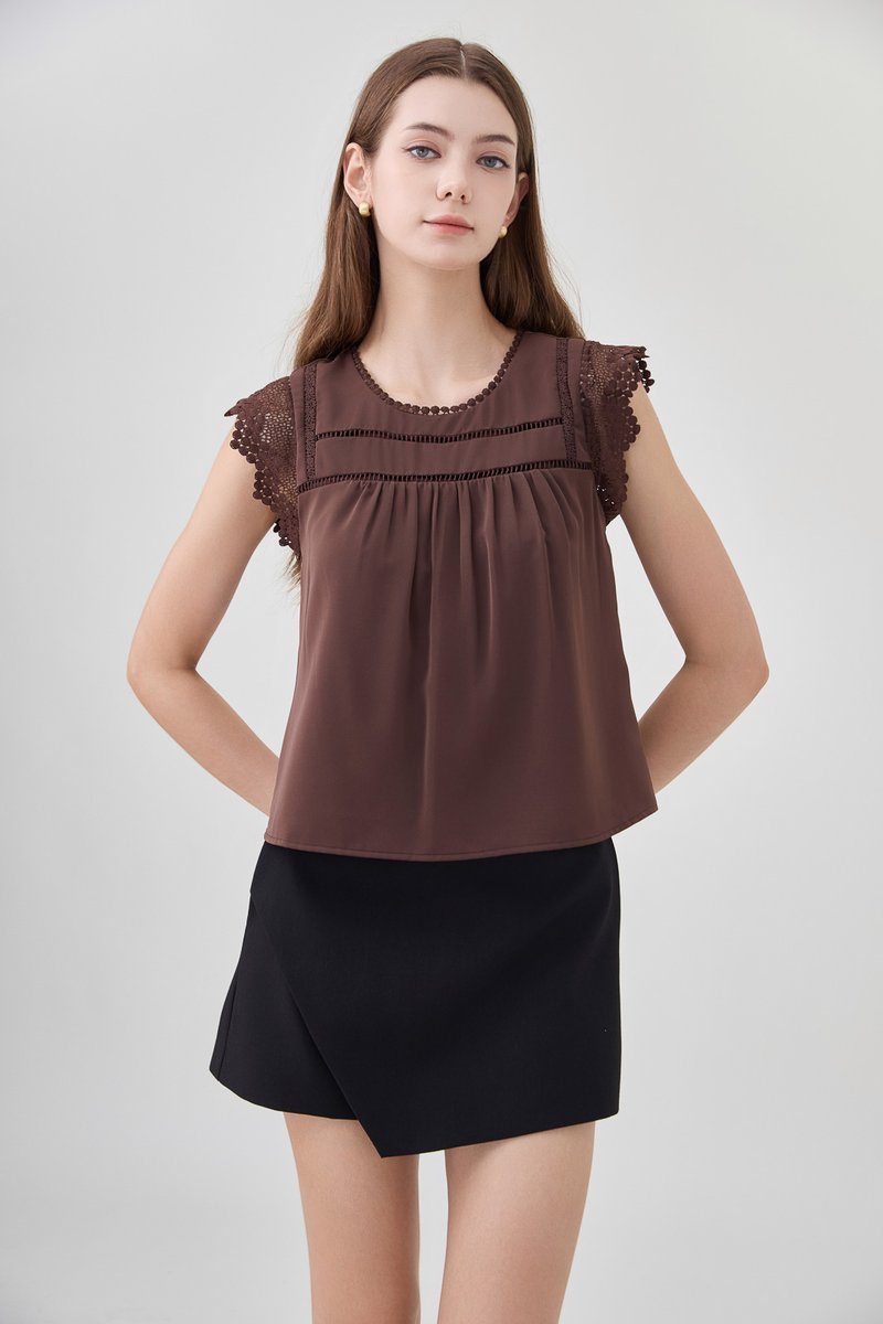 Araceli Crochet Lattice Top In Brown