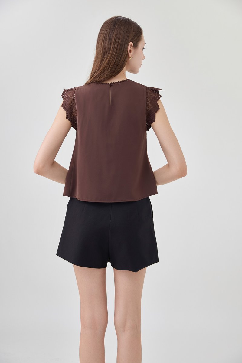 Araceli Crochet Lattice Top In Brown