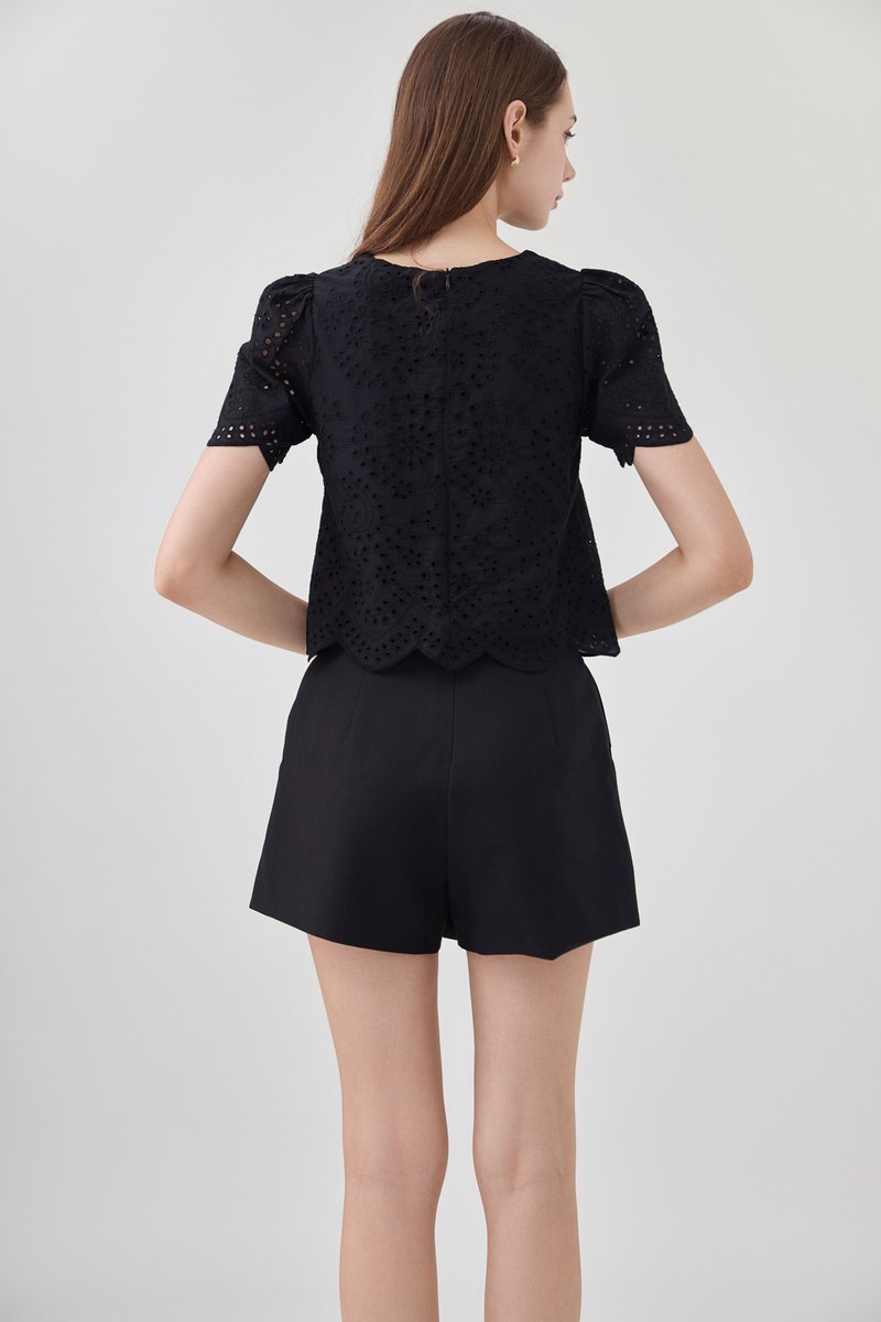 Delilah Eyelet Scallop Top In Black