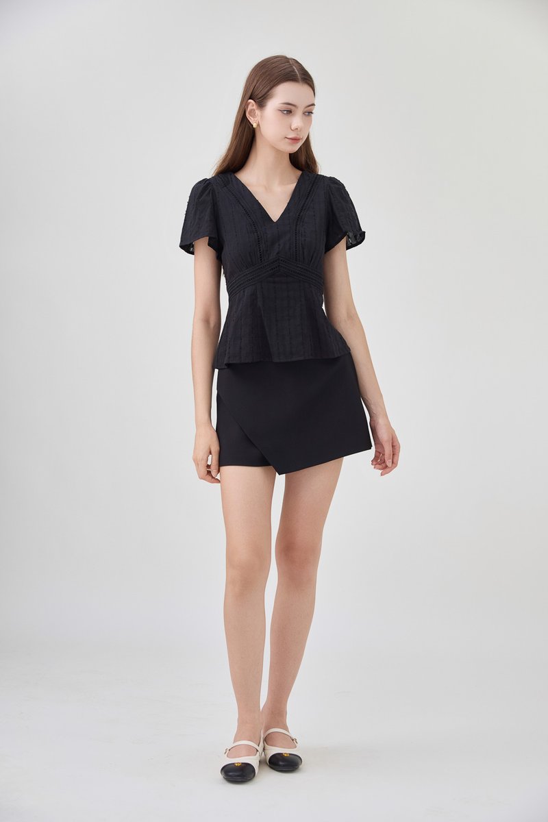 Lia Swiss Dot Crochet Top In Black