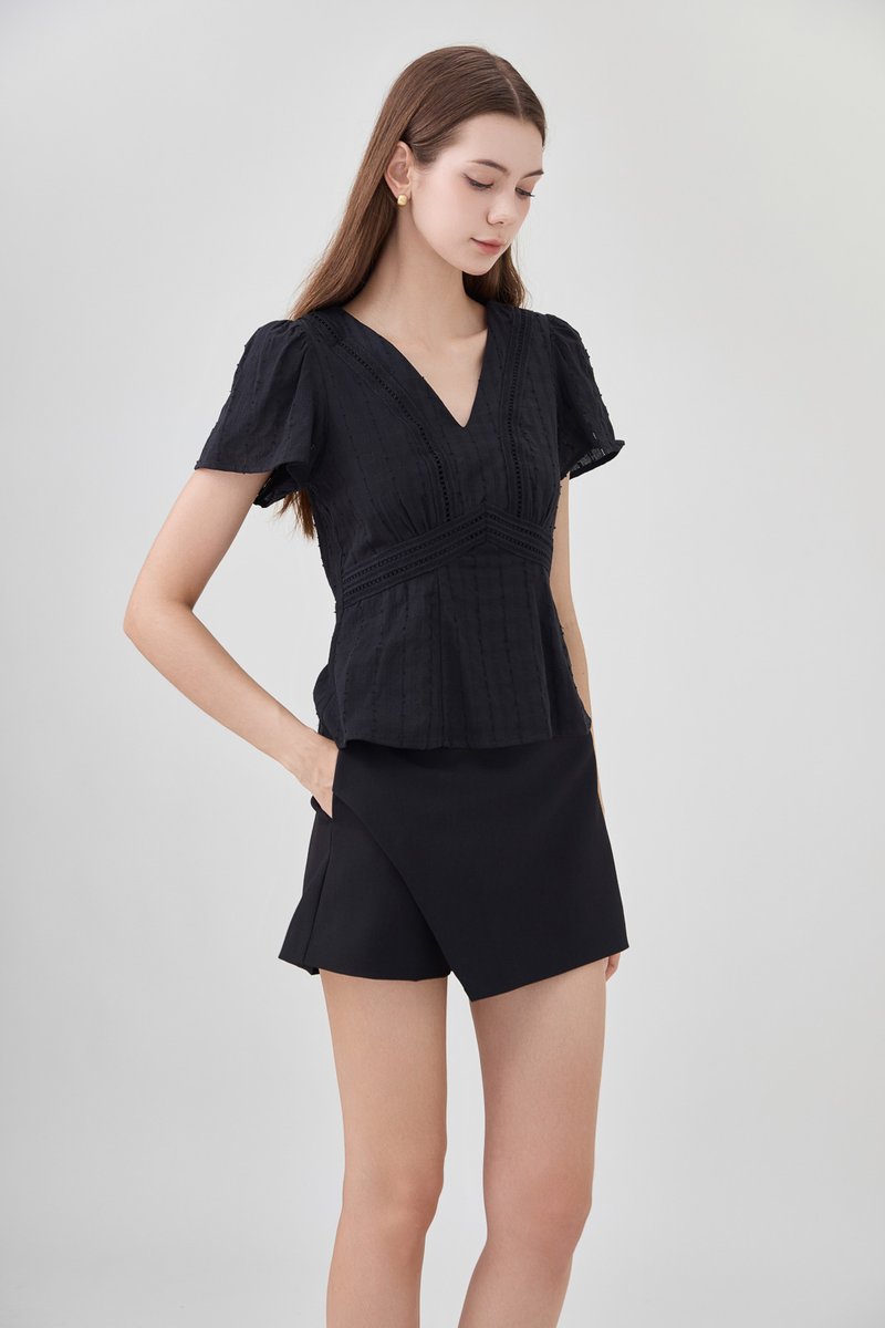 Lia Swiss Dot Crochet Top In Black