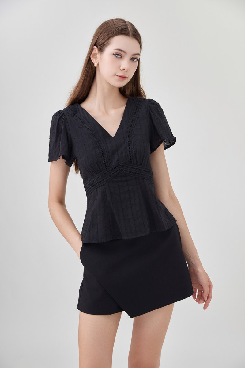 Lia Swiss Dot Crochet Top In Black
