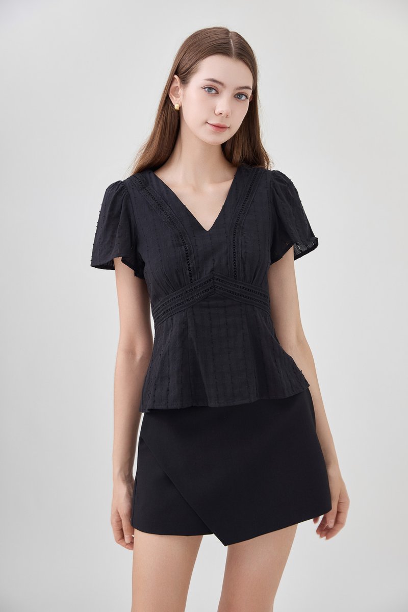Lia Swiss Dot Crochet Top In Black
