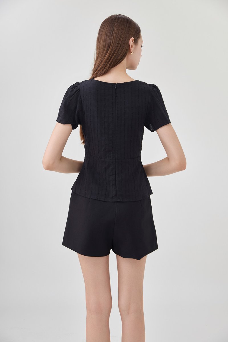 Lia Swiss Dot Crochet Top In Black