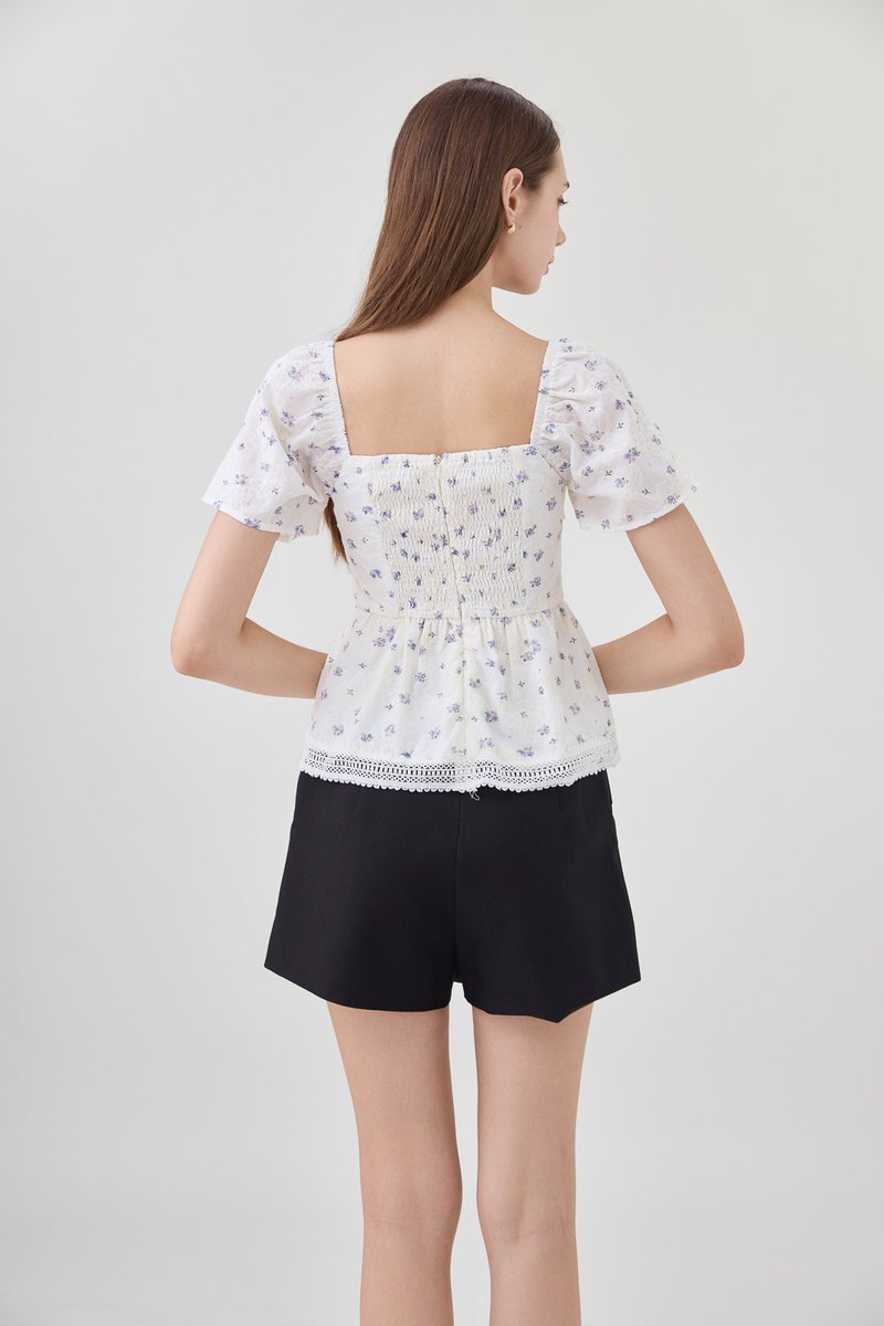 Alexandria Embroidery Babydoll Top In Lavender Bloom