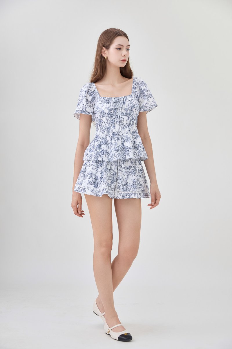 Emelia Toile Drawstring Crochet Short In Navy