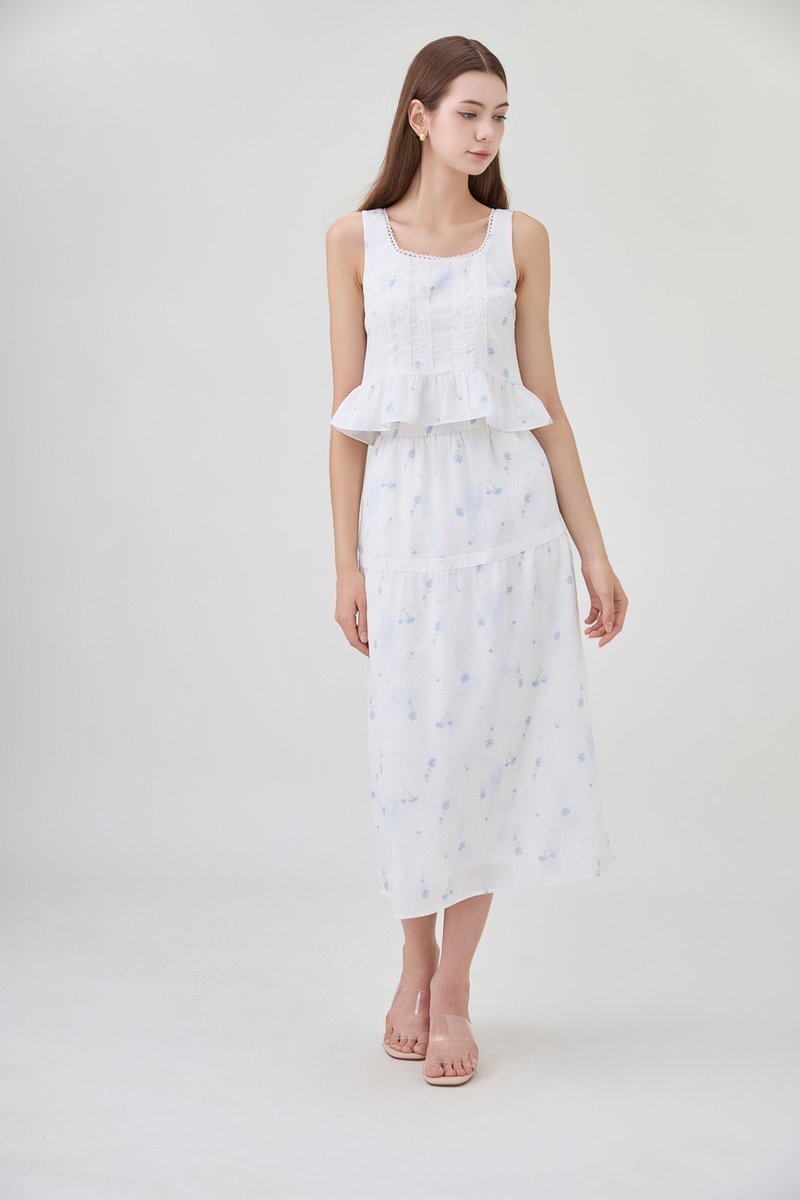 Miller Lace Floral Elastic Waist Midi Skirt