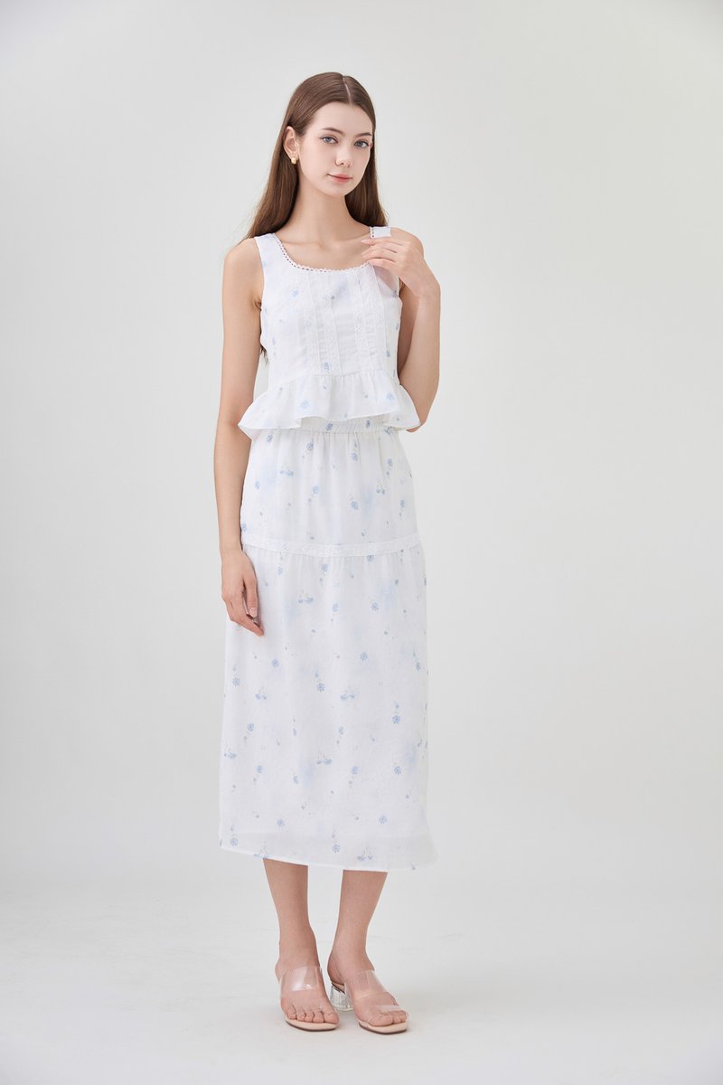 Miller Lace Floral Elastic Waist Midi Skirt