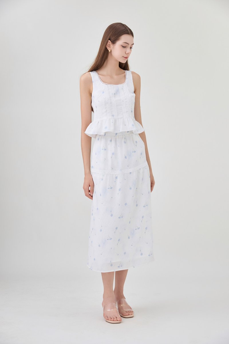 Miller Lace Floral Elastic Waist Midi Skirt