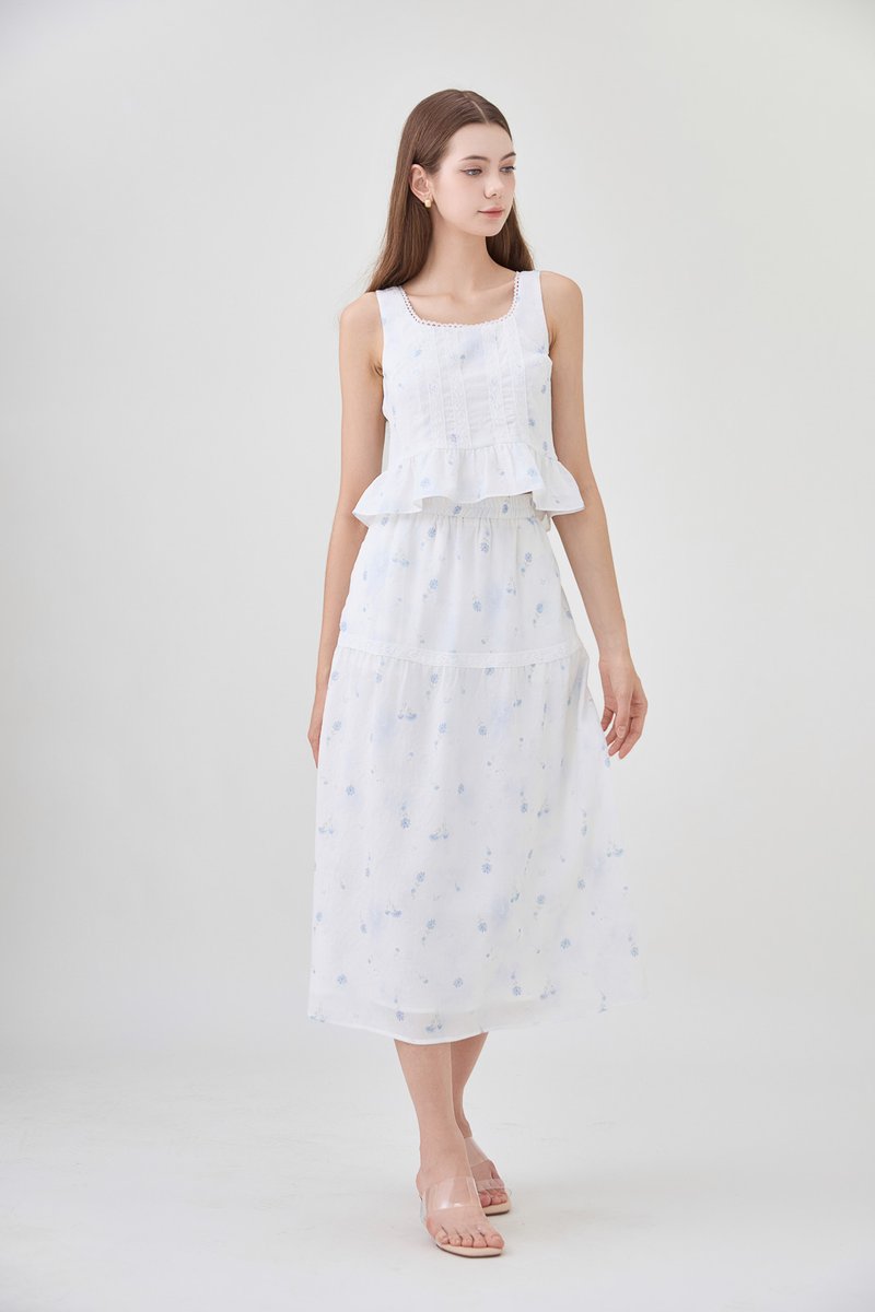 Miller Lace Floral Elastic Waist Midi Skirt