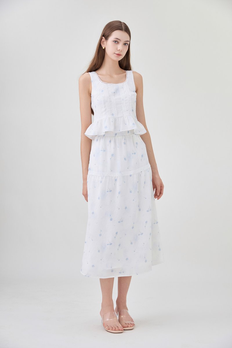 Miller Lace Floral Elastic Waist Midi Skirt