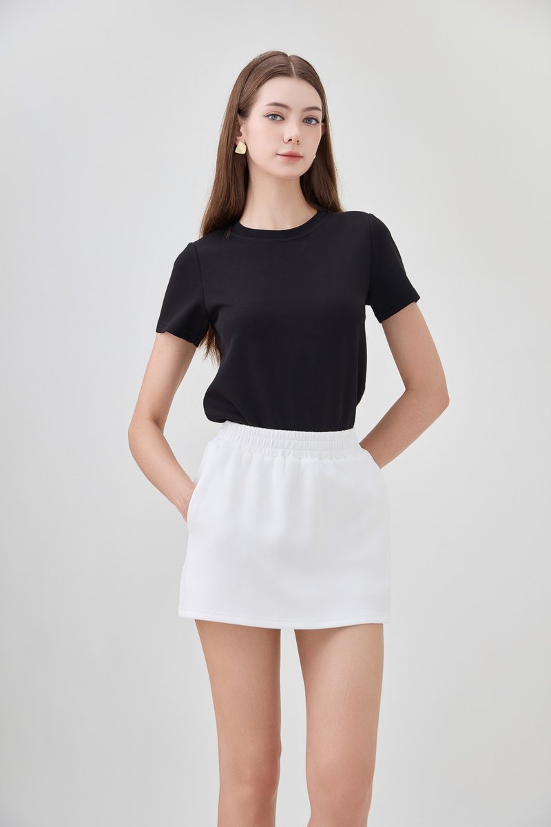 *GLACIER* Eliora Everyday Elastic Waist Skort In White