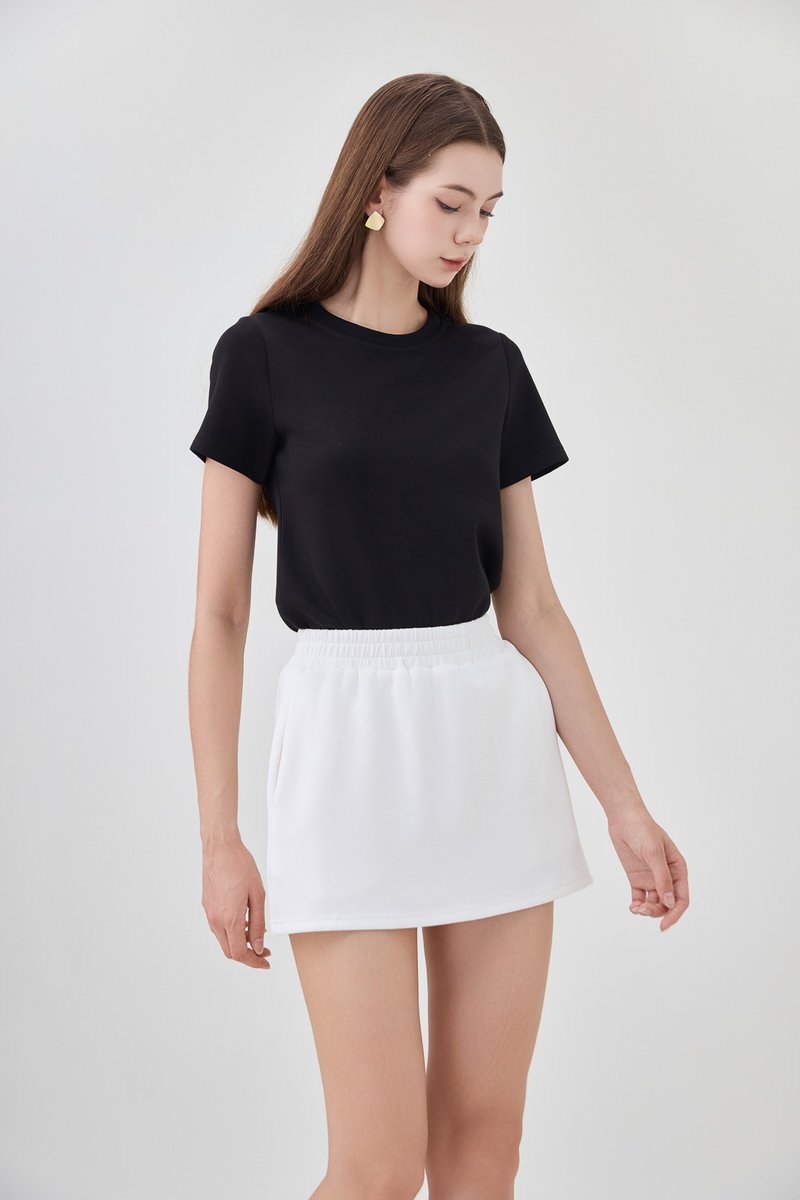 *GLACIER* Eliora Everyday Elastic Waist Skort In White