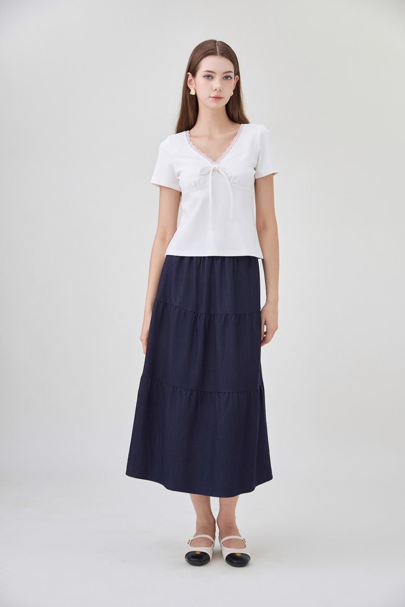 Ana Ribbon Lace Cotton Top In White