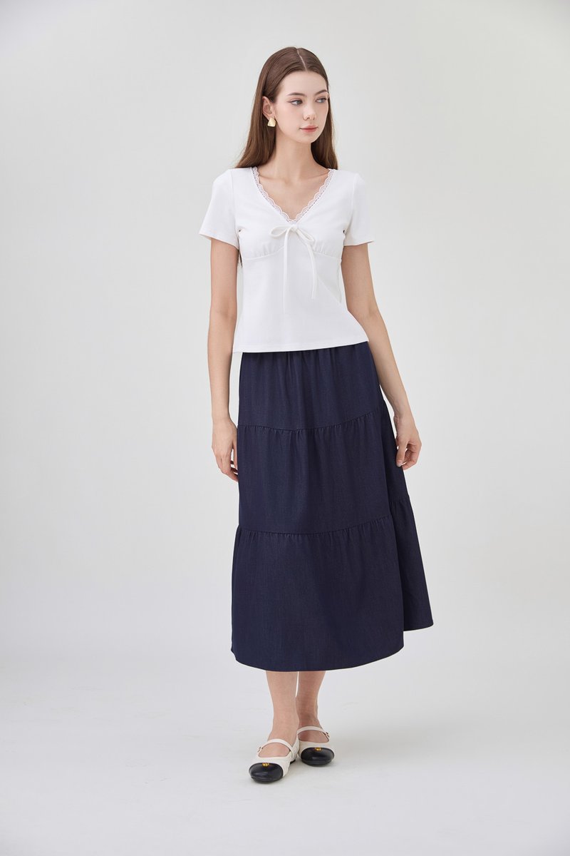 Ana Ribbon Lace Cotton Top In White