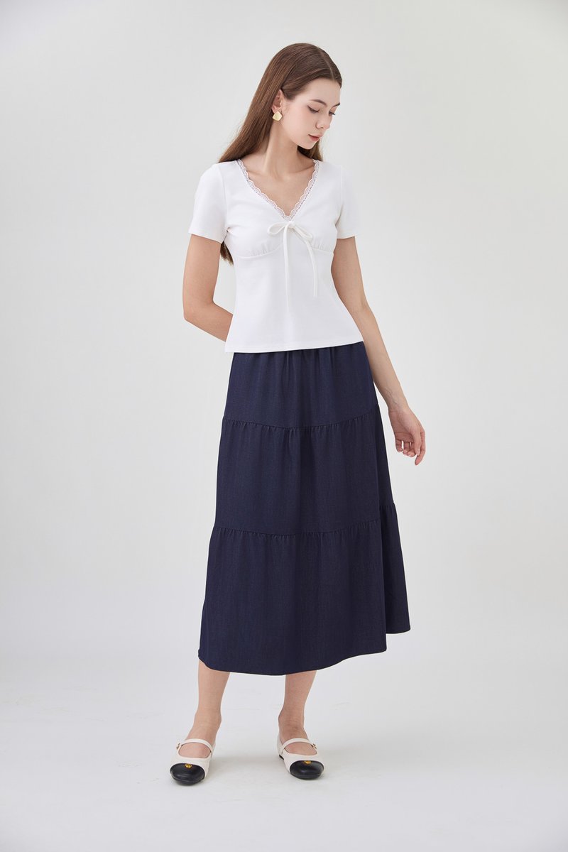 Ana Ribbon Lace Cotton Top In White