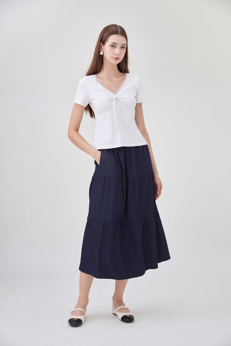 Ana Ribbon Lace Cotton Top In White