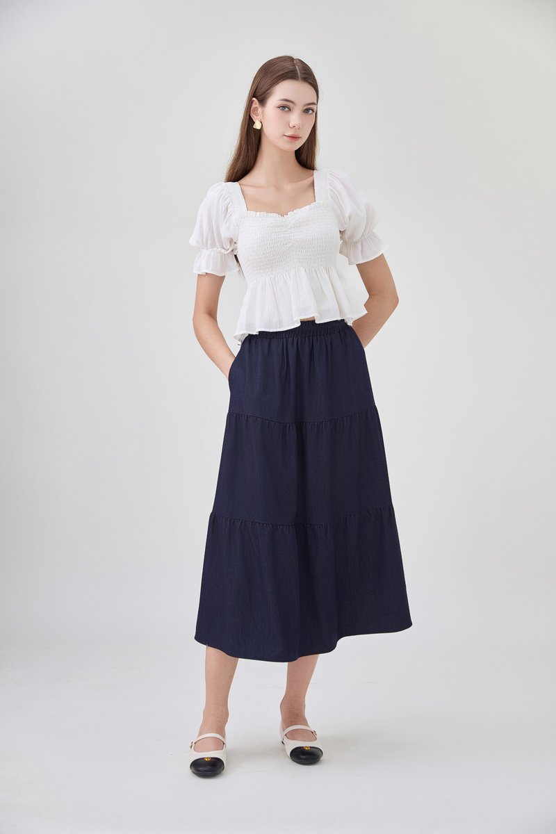Ariyah Smocked Ruched Ruffles Top In White