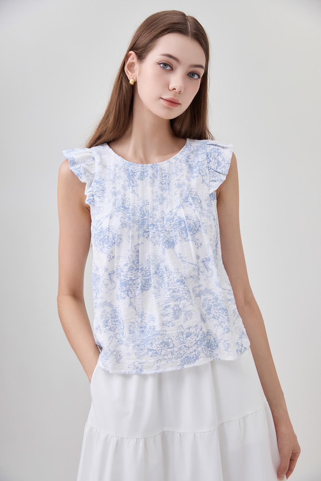 新品】Riu リウ Toile de Jouy Ruffle Tops 新品】Riu リウ Toile de