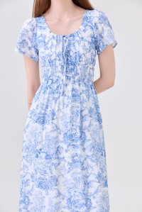 Arisbeth Toile Smocked Waist Ribbon Midi Dress