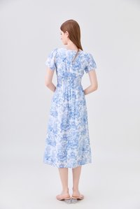 Arisbeth Toile Smocked Waist Ribbon Midi Dress