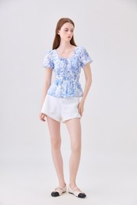 Arisbeth Toile Smocked Waist Ribbon Top