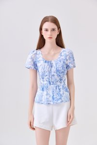 Arisbeth Toile Smocked Waist Ribbon Top