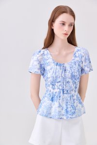 Arisbeth Toile Smocked Waist Ribbon Top