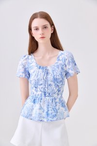 Arisbeth Toile Smocked Waist Ribbon Top