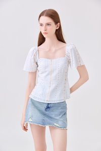 Charleigh Garden Peplum Top In Soft Blue
