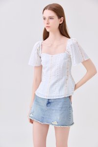 Charleigh Garden Peplum Top In Soft Blue