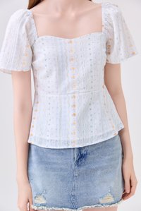 Charleigh Garden Peplum Top In Soft Blue