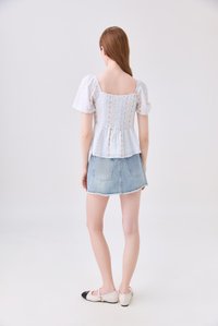 Charleigh Garden Peplum Top In Soft Blue