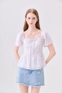 Dani Gingham Floral Babydoll Top In Lilac