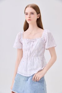 Dani Gingham Floral Babydoll Top In Lilac