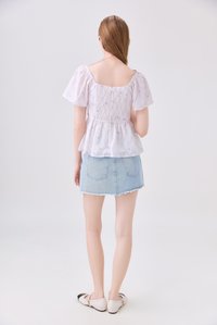 Dani Gingham Floral Babydoll Top In Lilac