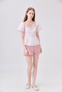Dani Gingham Floral Babydoll Top In Pink