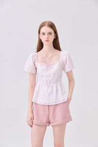 Dani Gingham Floral Babydoll Top In Pink