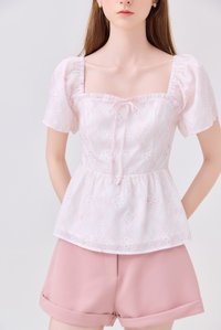 Dani Gingham Floral Babydoll Top In Pink