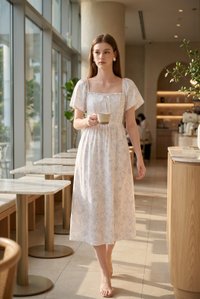 Lettie Ribbon Midi Dress In Toile Floral